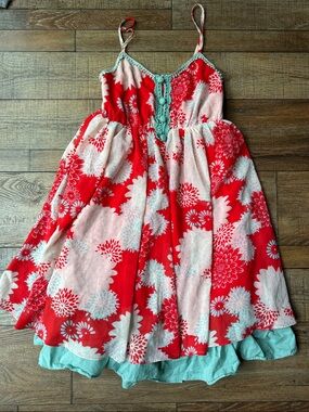 A'Reve Red Floral Spaghetti-Strap Dress with Pink Accents